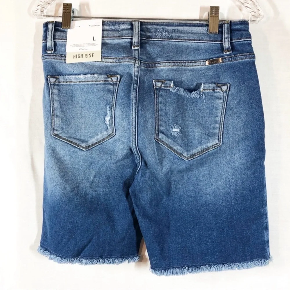 KanCan High Rise Button Fly Frayed Hem Denim Jean Long Shorts Women’s Sizes NWT
